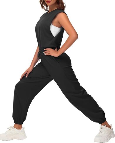 Tanou Open Back Jumpsuits for Women Casual One Piece Jumpsuit Womens Loose Sleeveless Rompers with Pockets in Saudi Arabia