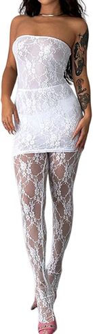 Uni Clau الدانتيل 2 قطعة مجموعة للنساء مثير قبالة الكتف صديرية دائرية فستان انظر من خلال الجوارب طماق مجموعات بذلة نادي وتتسابق in Kuwait