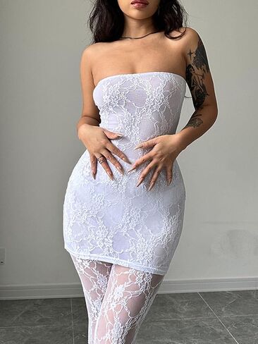 Uni Clau الدانتيل 2 قطعة مجموعة للنساء مثير قبالة الكتف صديرية دائرية فستان انظر من خلال الجوارب طماق مجموعات بذلة نادي وتتسابق in Kuwait