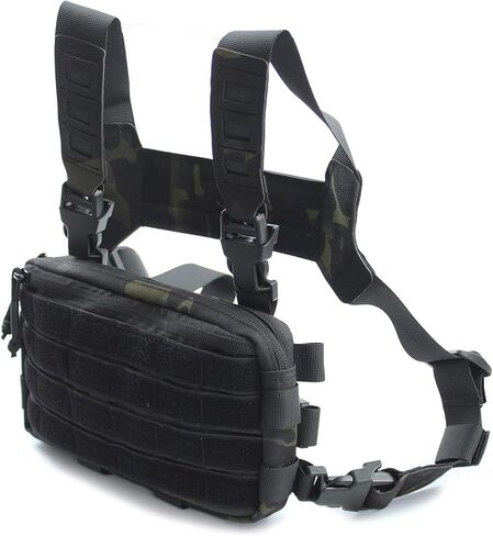 Tactical Chest Rig Bag Molle Organizer Pouch Utility Recon Kit Front Pack Multi-Purpose Daypack Concealed Carry Bag for Outdoor Hunting Hiking Fishing 1000D (black) in Kuwait