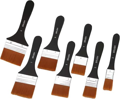 مجموعة من 7 فرش طلاء مسطحة للطلاء الأكريليك، فرش طلاء نايلون بأحجام متنوعة، فرش طلاء ناعمة، فرشاة ورنيش الفنان لتطبيق الجيسو والأكريليك والزيت والطلاء والورنيش والألوان المائية in Kuwait