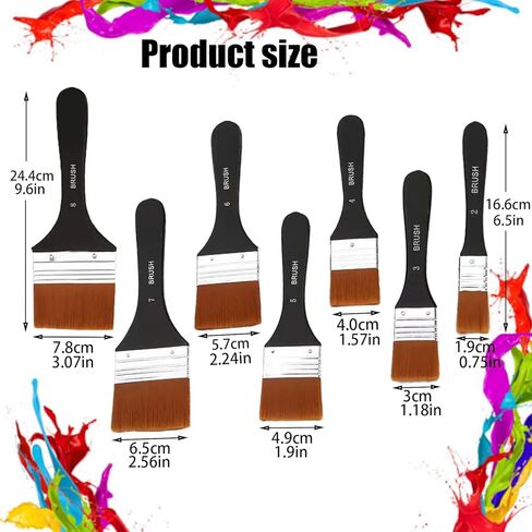 مجموعة من 7 فرش طلاء مسطحة للطلاء الأكريليك، فرش طلاء نايلون بأحجام متنوعة، فرش طلاء ناعمة، فرشاة ورنيش الفنان لتطبيق الجيسو والأكريليك والزيت والطلاء والورنيش والألوان المائية in Kuwait