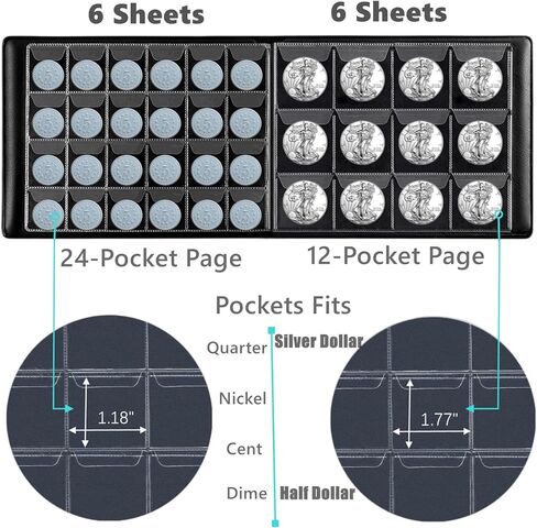 كتاب حامل مجموعة العملات المعدنية من مودور لهواة التجميع، لوازم تنظيم ألبوم تخزين العملات المعدنية للدايم والسنت والنيكل والربع ونصف الدولار وعملات الدولار الفضية in Kuwait