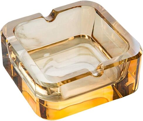 Creative Crystal Glass Square Ashtray Simple Gift European Home Office Indoor Outdoor Ornaments Personality Transparent Yellow Ashtray in Saudi Arabia