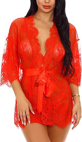 حلم الحب المرأة كيمونو رداء الأزهار الدانتيل بيبي دول الملابس الداخلية شير شبكة ثوب النوم S-XXL in Kuwait