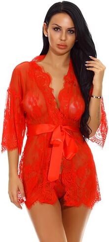 حلم الحب المرأة كيمونو رداء الأزهار الدانتيل بيبي دول الملابس الداخلية شير شبكة ثوب النوم S-XXL in Kuwait