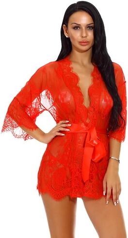 حلم الحب المرأة كيمونو رداء الأزهار الدانتيل بيبي دول الملابس الداخلية شير شبكة ثوب النوم S-XXL in Kuwait