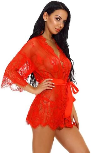 حلم الحب المرأة كيمونو رداء الأزهار الدانتيل بيبي دول الملابس الداخلية شير شبكة ثوب النوم S-XXL in Kuwait