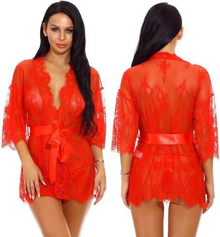 حلم الحب المرأة كيمونو رداء الأزهار الدانتيل بيبي دول الملابس الداخلية شير شبكة ثوب النوم S-XXL in Kuwait