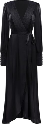 PRODESIGN Women’s Long Lace Robe – Bridal Robe Lacy Trim with Long Sleeves French Robe Slim Fit Cuffs Satin Robe Loungewear in Saudi Arabia