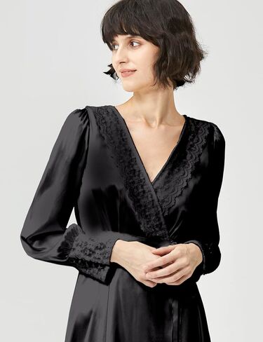 PRODESIGN Women’s Long Lace Robe – Bridal Robe Lacy Trim with Long Sleeves French Robe Slim Fit Cuffs Satin Robe Loungewear in Saudi Arabia