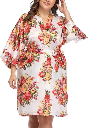 Giova Plus Size Floral Robe Blossom Printed Bride Bridesmaid Bathrobe Pattern Wedding Dressing Gown in Saudi Arabia