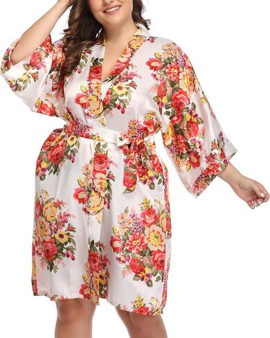 Giova Plus Size Floral Robe Blossom Printed Bride Bridesmaid Bathrobe Pattern Wedding Dressing Gown in Saudi Arabia