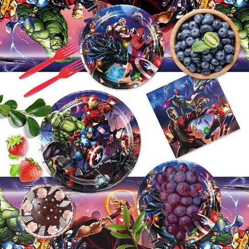 Superhero Birthday Party Supplies, Superhero Theme Decorations & Tableware Set,Include Banner,Hanging Swirl,Superhero Backdrop,Balloons,Plates,Napkins,Fork,and More,Child Party Favors for Boys Kids in Saudi Arabia