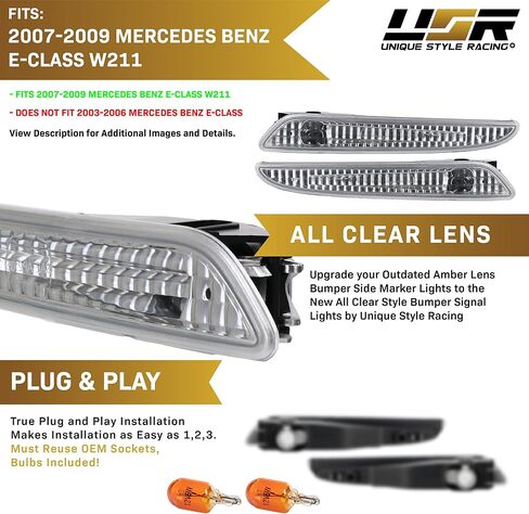 USR 07-09 W211 Side Marker Lights - Front Bumper Sidemarker Lamps (Left + Right) Compatible with 2007-2009 Mercedes Benz E Class W211 E280/E320/E350/E550/AMG E63 (Euro CLEAR Lens, Plug and Play) in Saudi Arabia