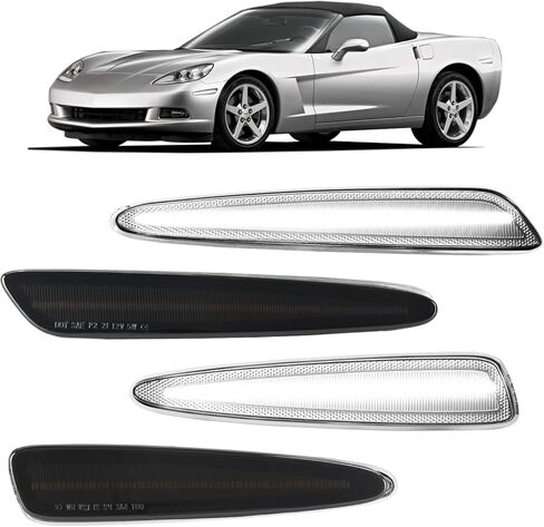 ROCCS 4PCS LED Amber & Red Side Marker Lights Compatible with Chevy Corvette C6 Z06 ZR1 2005-2013 Front Rear Bumper Signal Light Replace OEM Sidemarker, Smoked Lens in Saudi Arabia
