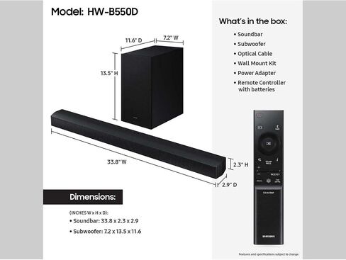 SAMSUNG HW-B550D B-Series 3.1 ch. DTS Virtual:X Soundbar w/Bass Boost (2024) Bundle with 2 Year CPS Enhanced Protection Pack in Saudi Arabia