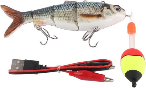 Fishing Lure Robotic Swimming Lure Topwater Lures, Rechargeable Electric Fishing Lure with Green LED Light Multi Jointed, Swimbaits Hard Lures Fishing Tackle Sturdy ABS Material in Saudi Arabia