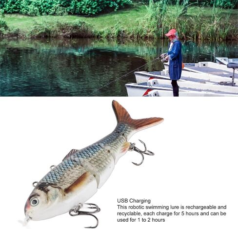 Fishing Lure Robotic Swimming Lure Topwater Lures, Rechargeable Electric Fishing Lure with Green LED Light Multi Jointed, Swimbaits Hard Lures Fishing Tackle Sturdy ABS Material in Saudi Arabia