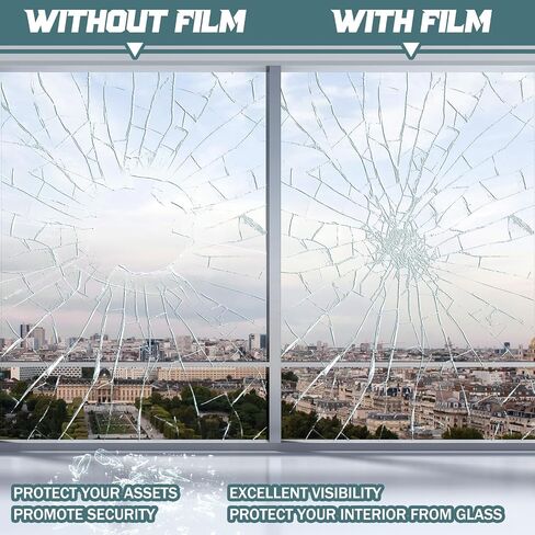8 Mil Safety Window Film Shatterproof Security Window Film for Glass Windows Anti Shatter Tempered Glass Film Clear Self Adhesive Security and Safety Window Film for Home Office, 24 in x 13 ft in Saudi Arabia