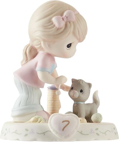 Precious Moments Growing in Grace Age 7 | Blonde Girl Bisque Porcelain Figurine | Birthday Gift | Birthday Collection | Room Decor & Gifts | Hand-Painted in Saudi Arabia