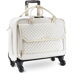 Rolling Laptop Bag, Briefcase for Women and Men with 4 Spinner Wheels and Handle, Roller Computer Bag for Work Travel Carry On, TSA Friendly Design, Beige