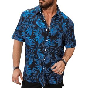 Floerns Men's Casual Tropical Print Button Down Short Sleeve Hawaiian Shirt