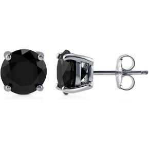 BERRICLE Sterling Silver Solitaire Black Round Cubic Zirconia CZ Anniversary Stud Earrings for Unisex, Rhodium Plated 2.5 Carat