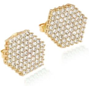 Hypoallergenic 14K Gold Plated Stud paved with Cubic Zirconia particles Earrings for Men and Women Unisex