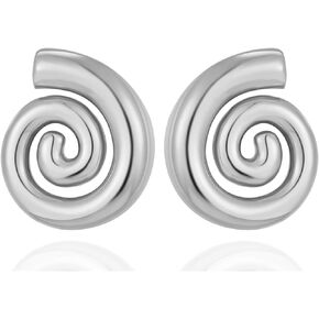 Spiral Statement Stud Earrings for Women, Chunky Gold Trendy Seashell Earring 18k Gold Plated Rotating Pattern Thread Fashion Boho Jewelry for Girls Teens Gifts