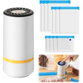 Food Vacuum Sealer with 10pcs Vacuum Sealer Bags for Food, Vacuum Storage Bags Food, White Vacuum Sealer for Jars, Electric Vacuum Sealer for Vacuum Container Used for Home Kitchen Food Storage