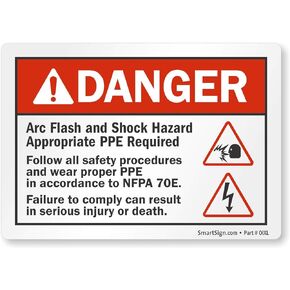 SmartSign - S-0082-EU-05 Danger - Arc Flash And Shock Hazard, PPE Required Label By | 3.5" x 5" Laminated Vinyl Black/Red on White