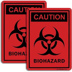 2 Pack "Caution - Biohazard" Sign, 10 x 7 inches .40 Rust Free Heavy Duty Aluminum Reflective Sign, UV Protected and Weatherproof - Easy to Mount