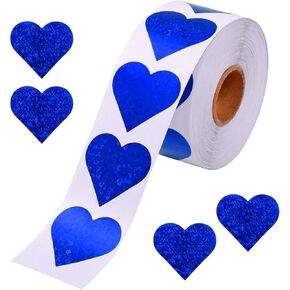1.5" Glitter Blue Heart Stickers, Large Heart Labels Valentines Decor 500 per Roll, Valentine's Day Love Decorations for Wedding Anniversaries, Envelopes