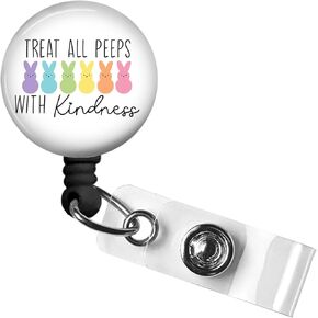 Treat All Peeps with Kindness Retractable Badge Reel with Alligator Clip，Name Nurse ID Card Badge Holder Reel, Decorative Custom Badge Holder