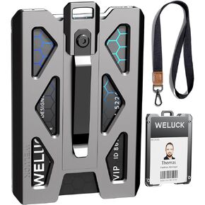 Badge Holder Wallet, Aluminum Card Holder with Metal Clip, Lanyard ID Holder 4 Cards Storable for Business Office Work Police Outdoor Gift (Black02)