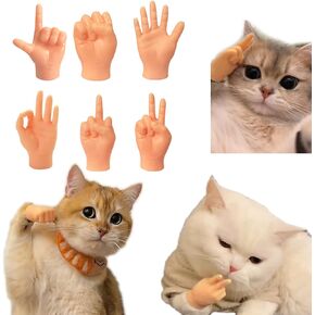 6PCS Mini Hands for Cats - Funny Tiny Hands Cat Finger Interactive Toys - Puppet Small Little Hand Finger Soft Elastic Rubber - Whimsical Gifts for Cat Lovers
