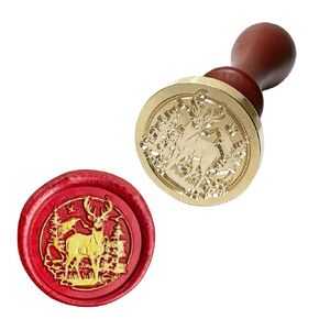 Wax Seal Stamp Set with Animal Patterns Wax Stamp Heads and Wooden Handle for Wedding Envelopes Invitation Card Wine Package Gift Decoration (Deer-30mm)