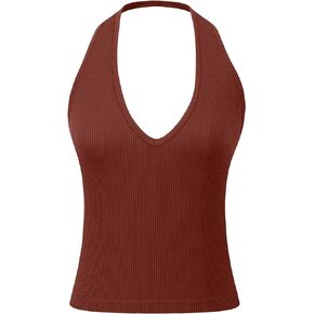 Ribbed Halter Crop Top for Woman Backless Sleeveless Seamless Sexy Tank Tops Pack