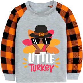 Toddler Boy Thanksgiving Shirt Pumpkin Monster Truck Dino Turkey Orange Plaid Long Sleeve Tshirt Tops 2-7 Years