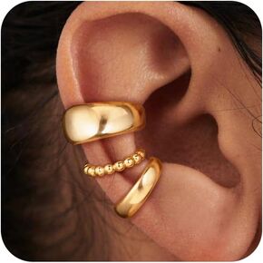 Moodear 3Pcs Chunky/Thin Ear Cuffs Non Piercing for Women - Dainty 14K Gold Plated Cuff Earring Trendy Cubic Zirconia Ear Cuff for Women Cartilage Jewelry Gift