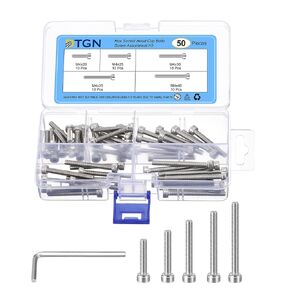 50Pcs M4 Metric Screw Assortment, M4 Bolts Socket Head Screws, 304 Stainless Steel M4x20/25/30/35/40 Hex Socket Head Cap Screws Bolt Set with Wrench for 3D Printing DIY