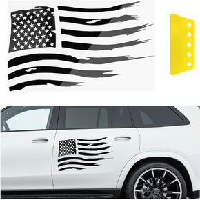 American Flag Sticker, Distressed American USA Flag Truck Tailgate Vinyl Decal, Universal Vehicle Exterior Decal Sticker for Car SUV Truck Hood Window Door Sides Windshield (Black)