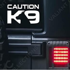 Valiant Collection | Caution K9 Dog Sticker| K9 Vinyl Sticker Decal Police Dog Law Enforcement Car Decal| for Cars, Trucks, Walls Windows, Laptops etc. Black | 7" X 4" Inches | VC-402