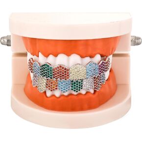 Hip hop 8 Braces Color Zirconium Full Diamond Big Gold Teeth Europe and the United States Hip-hop Fashion Accessories Super Flash Diamond Grillz Teeth,Christmas Grillz Teeth