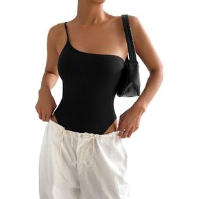 SOLY HUX Women's Sexy Bodysuit Top One Shoulder Sleeveless Jumpsuit Bodycon Going Out Bodysuit Sexy Cami Tops in Saudi Arabia