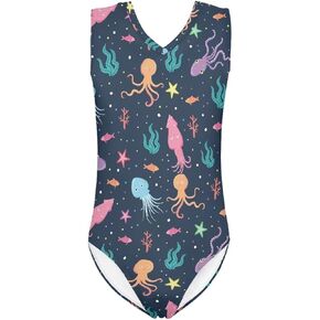 Kid Girl V Neck Gymnastics Leotard One Piece Sleeveless Swimsuit
