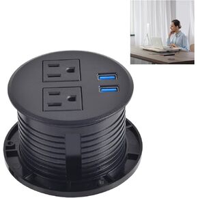 Desktop Power Grommet with PD 20W USB C Fast Charing, Desk Flush Mount Power Strip Recessed Power Grommet with 2 AC Plugs Dual USB for Office Contertop Cabinet Kitchen (Black with USB C)