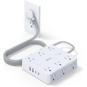 Surge Protector Power Strip with USB Ports, 5Ft Braided Ultra Thin Flat Plug Extension Cord Power Strip with 3-Side 12 Widely Outlets, Wall Mount Overload Protection, Desk Charging Station