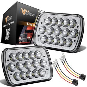 Partsam H6054 7x6 5x7 LED Headlights Sealed Beam Hi/Low w/ H4 Wiring Harness Compatible with Jeep Wrangler YJ XJ/GMC Chevrolet Express S10/Ford Cherokee E250/Toyota Tacoma/Mazda